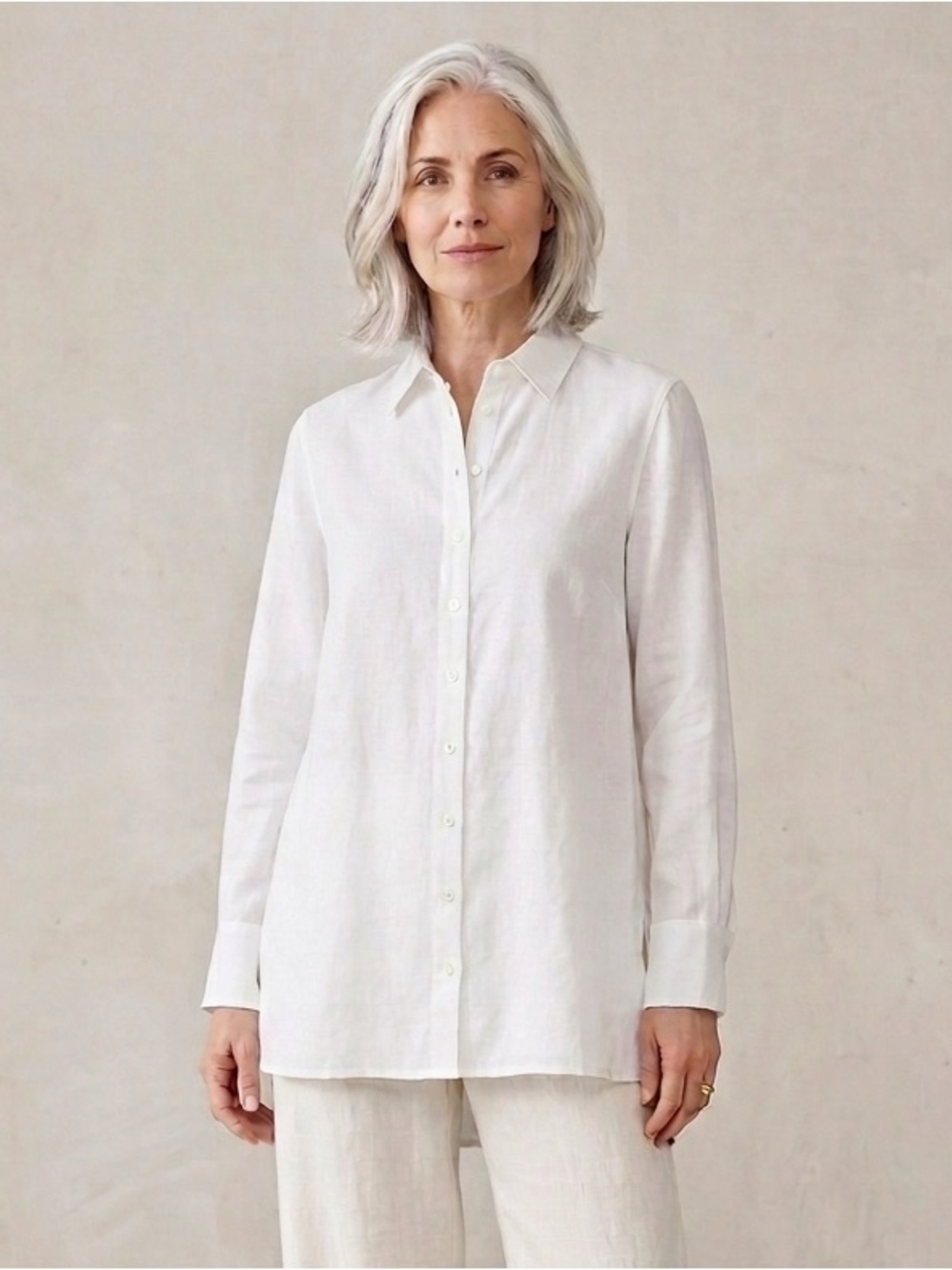 Adolfo Dominguez timeless crisp white linen tunic top classic minimalist Spanish